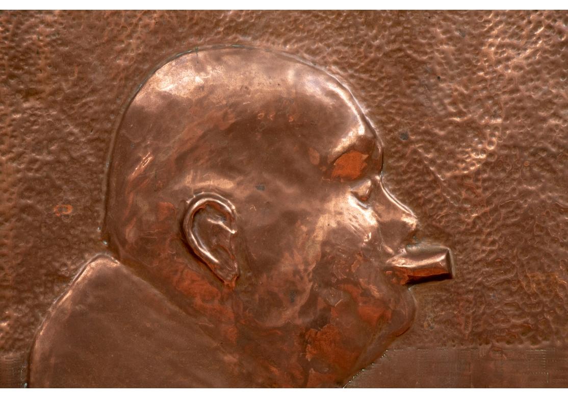 Hollywood Regency Hammered Copper Plaque with Face of Winston Churchill For Sale