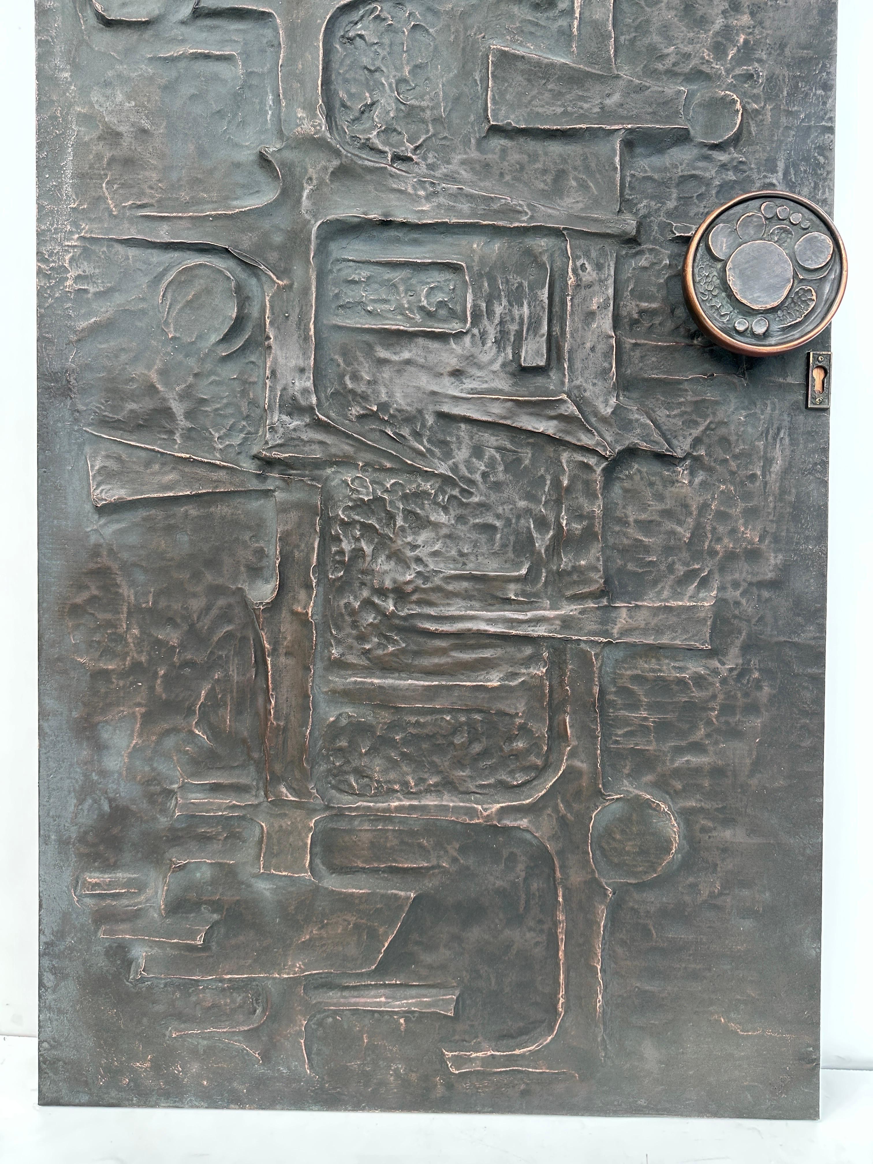 Belgian Hammered Copper Repousse Brutalist Door Panel  For Sale