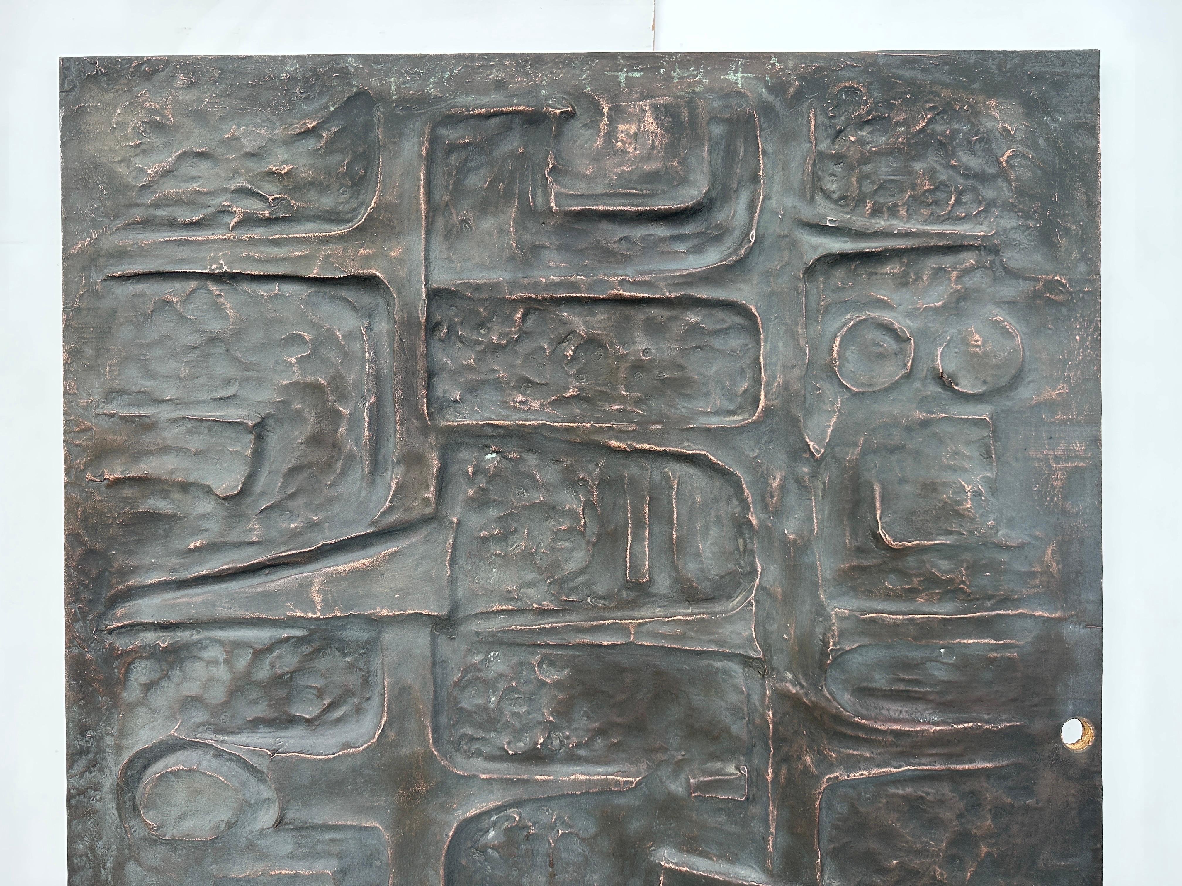 Hammered Copper Repousse Brutalist Door Panel  In Good Condition For Sale In North Hollywood, CA