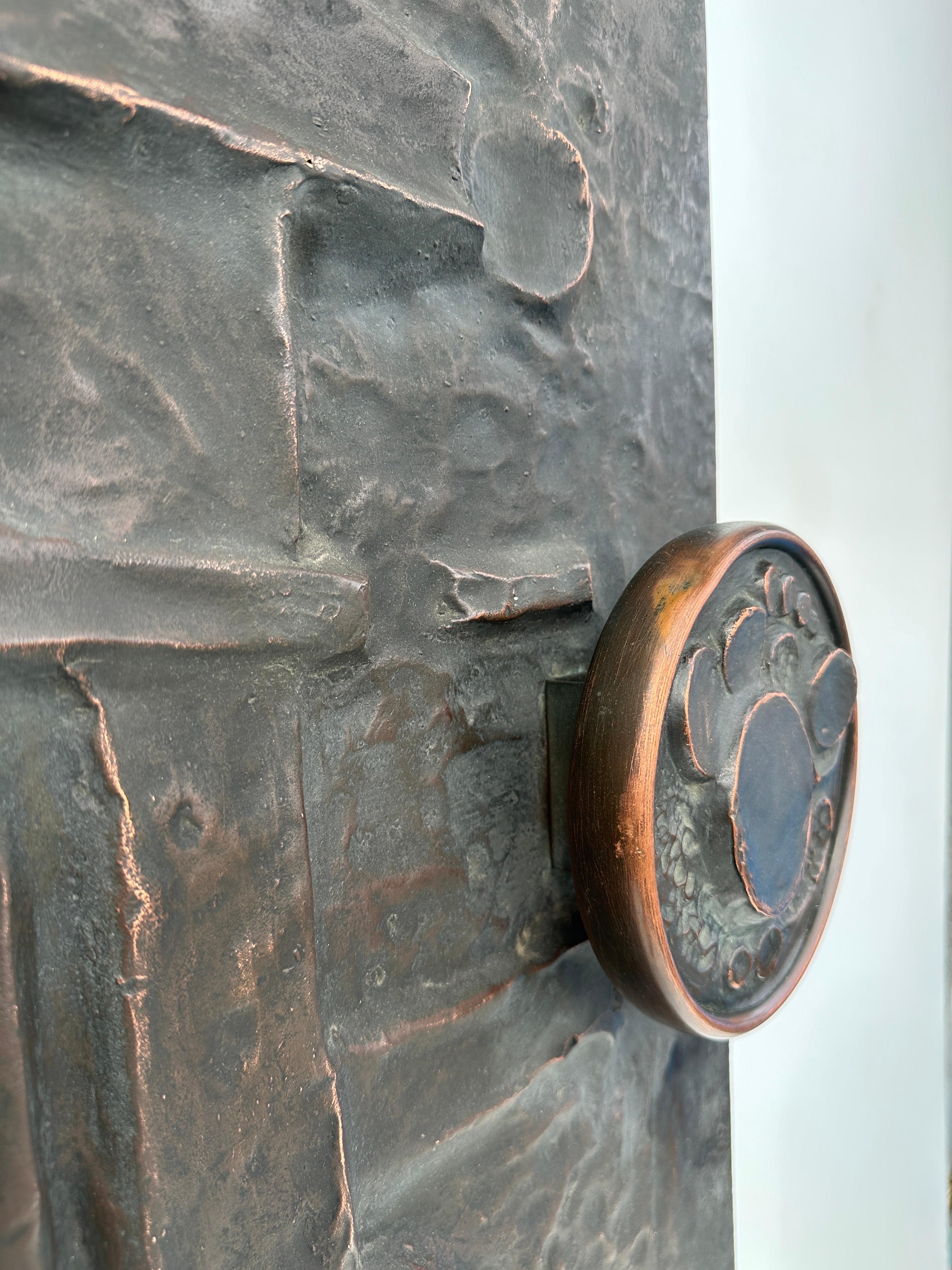 Hammered Copper Repousse Brutalist Door Panel  For Sale 4