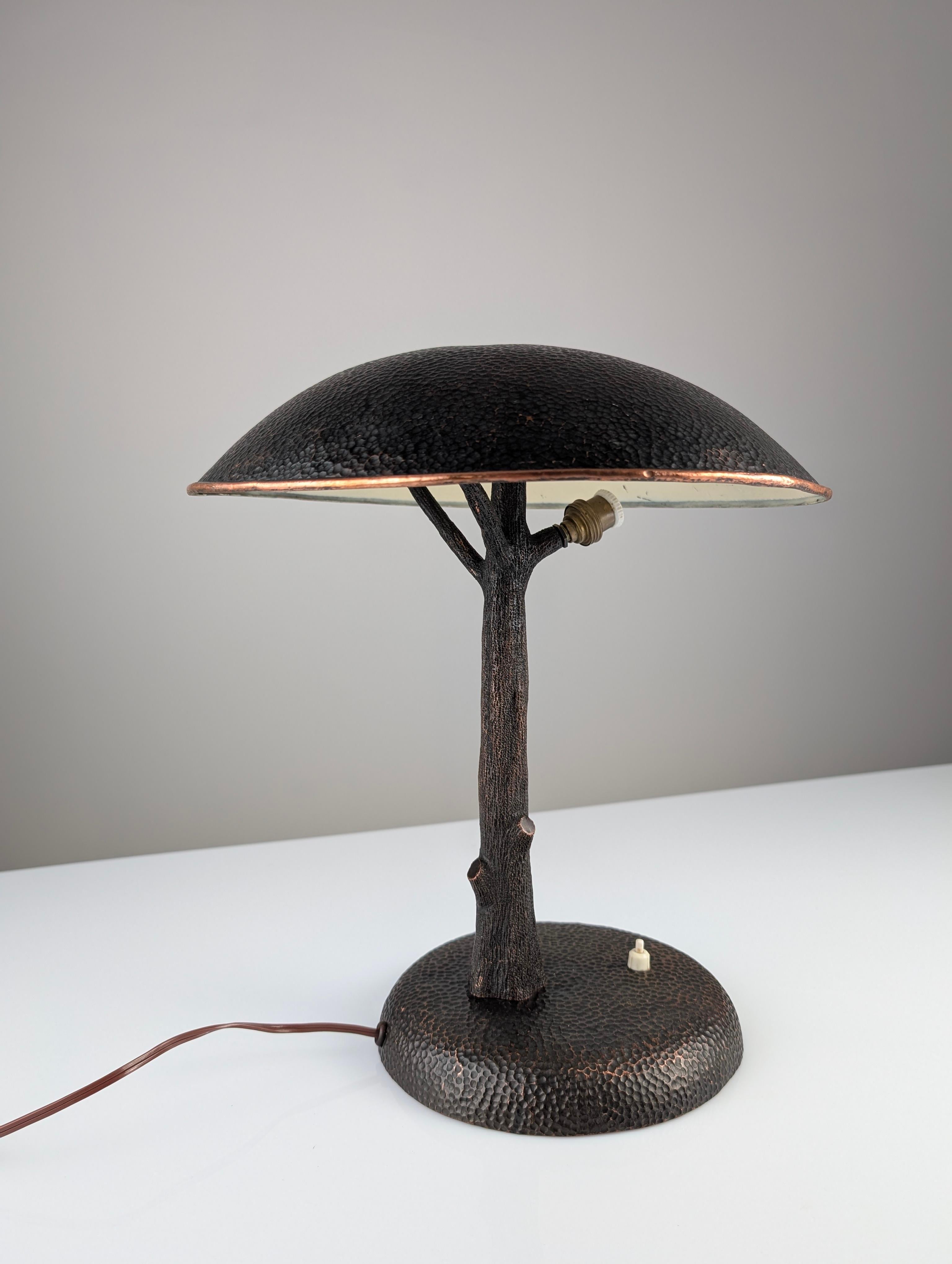 European Hammered Copper Sculptural Lamp in the Shape of a Tree, Mid-Century Modern For Sale