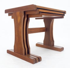 Hammered Copper Top & Teak Set of 3 Nesting Side End Tales Stands Danish MINT