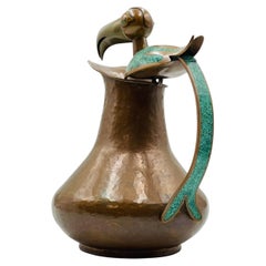 Hammered Copper & Turquoise Inlay "Toucan" Water Pitcher by Alfredo Villasaña