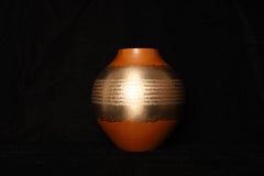 Hammered Copper Vase with Gold Accents by Tamagawa Masao, Gyokusendo Workshop