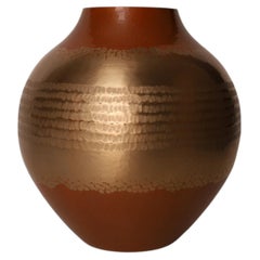 Hammered Copper Vase with Gold Accents by Tamagawa Masao, Gyokusendo Workshop