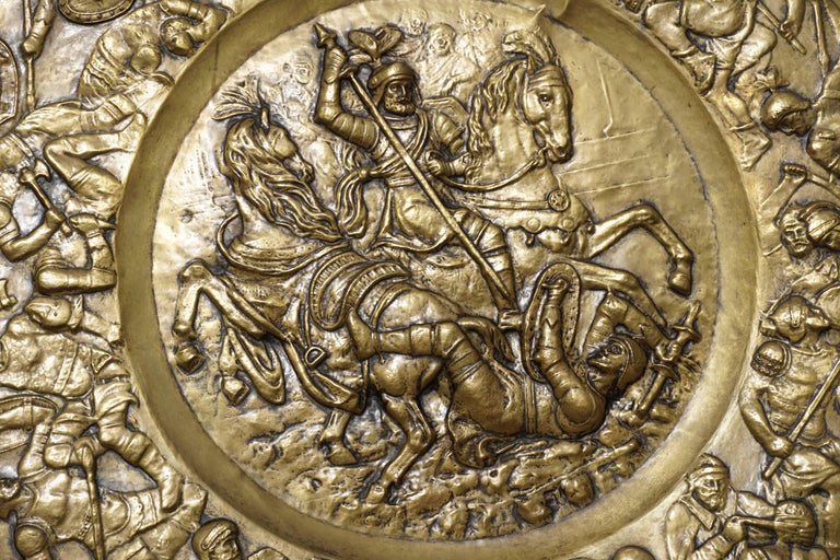 Hammered Copper Wall Relief Sculpture with Roman Warriors For Sale at