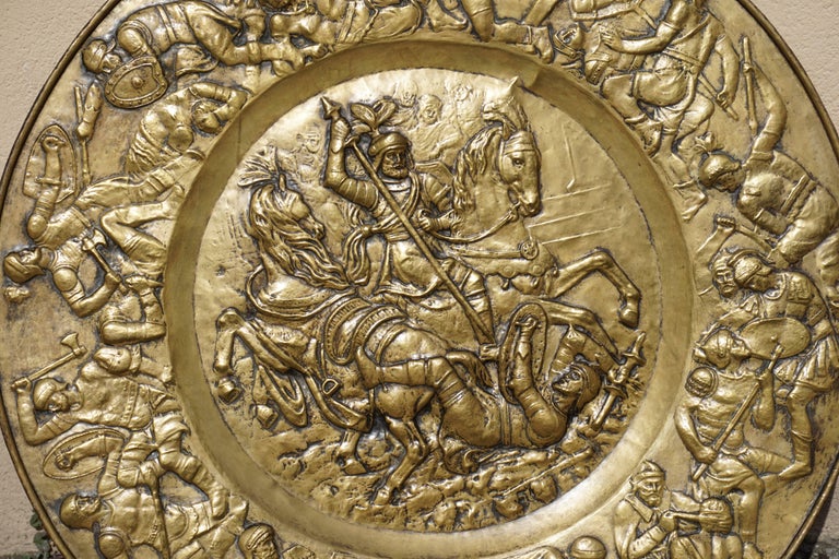 Hammered Copper Wall Relief Sculpture with Roman Warriors For Sale at