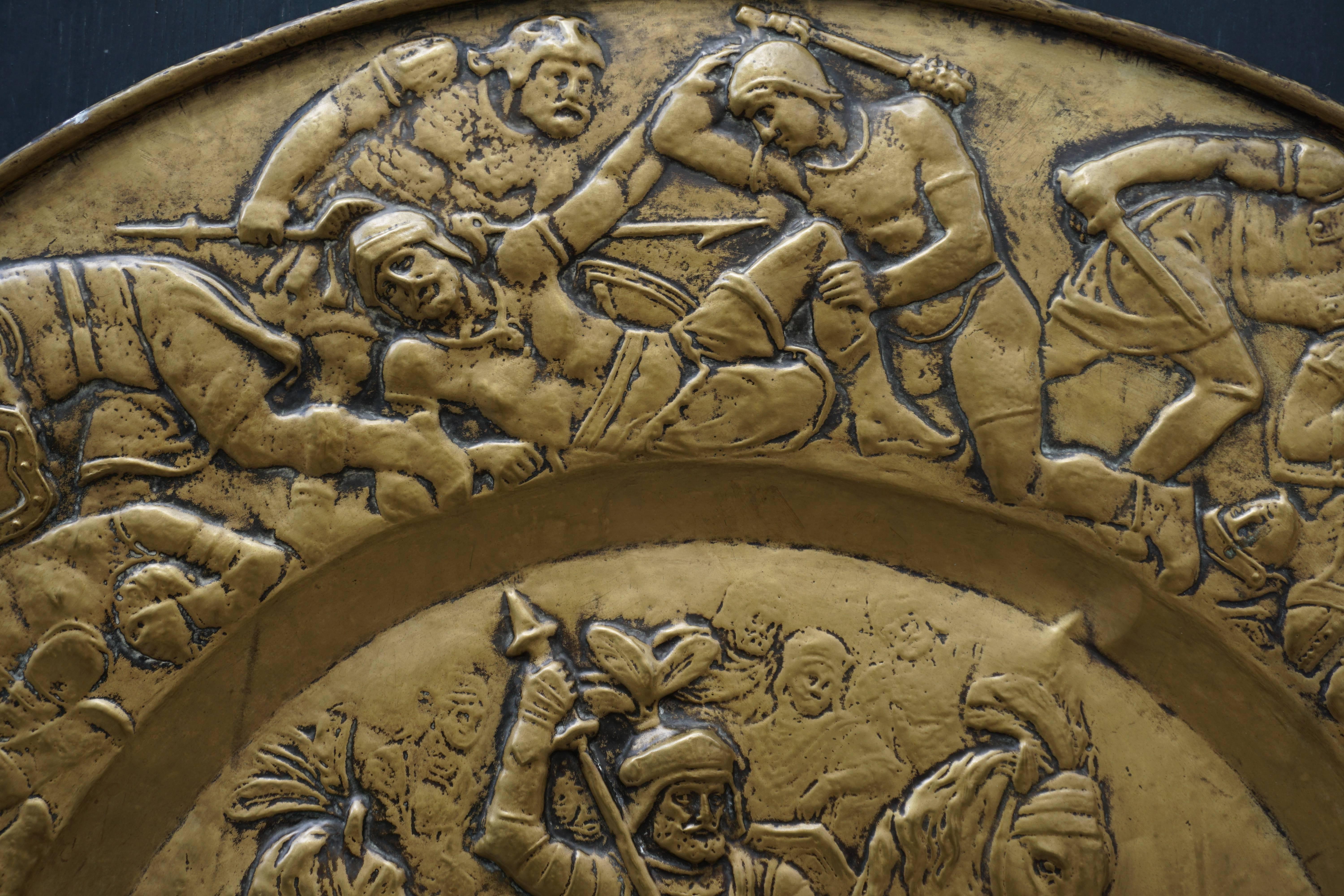 Italian Hammered Copper Wall Relief Sculpture with Roman Warriors For Sale