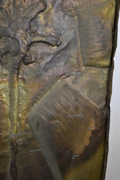 Hammered Copper Wall Relief, Stylized Floral Motif, France 1970s