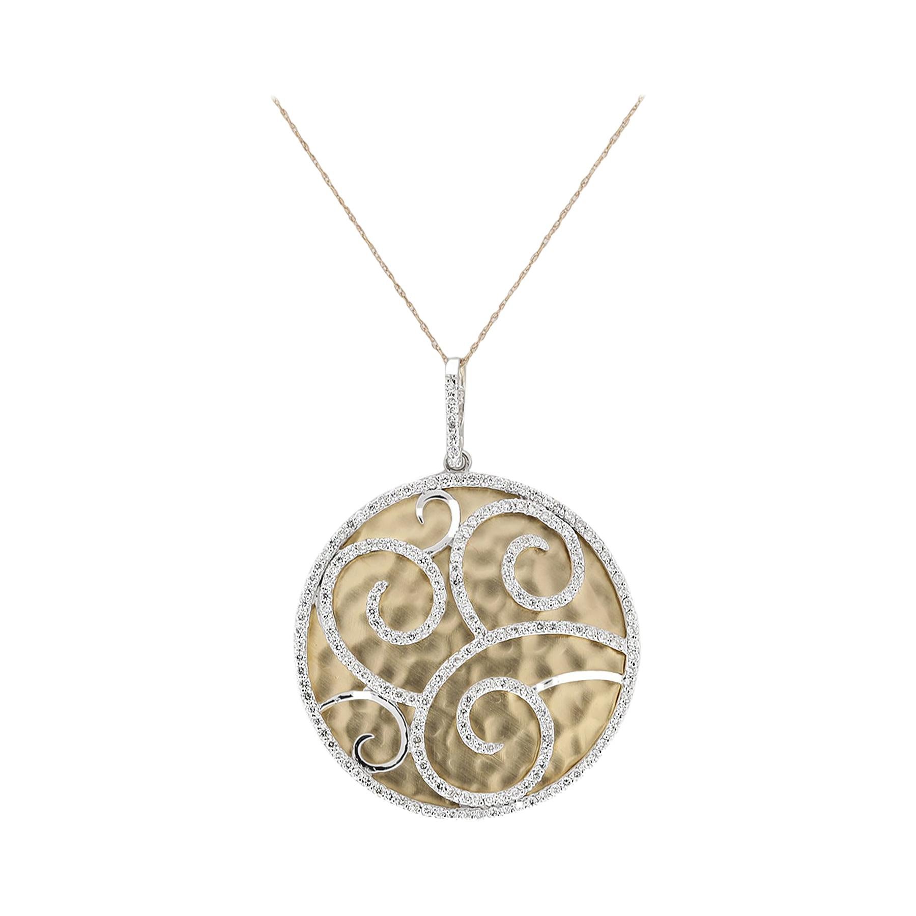 Hammered Diamond Disc Pendant For Sale