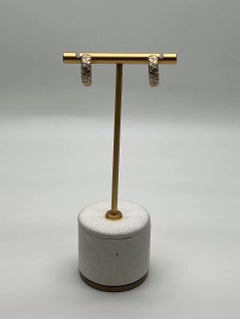 Hammered Diamonds Pave Set 14K Yellow Gold Huggie Hoops Earrings