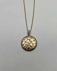 Hammered Diamonds Pave Set Earth Rock 14K Yellow Gold Pendant Medallion Necklace
