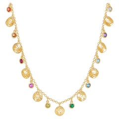 Hammered Disc & Mixed Gemstone Array Necklace In 18ct Gold Vermeil