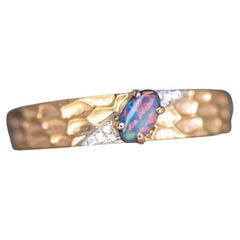 Hammered Finish 18K Gold Black Opal Diamond Engagement Ring