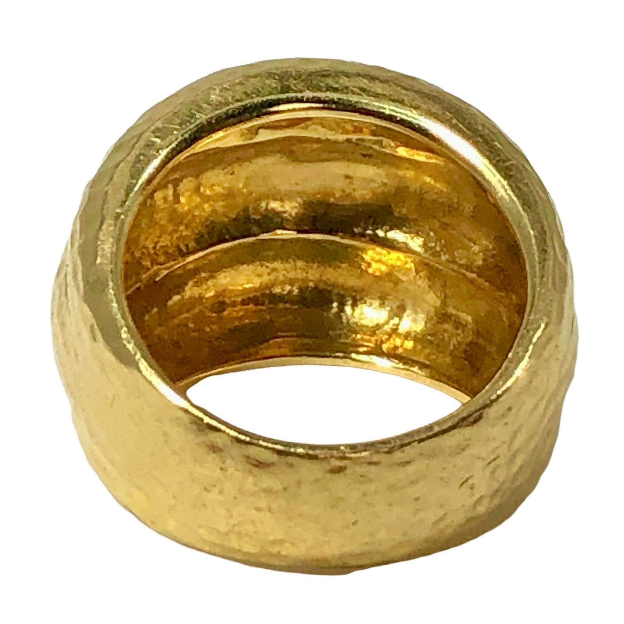 Modern Hammered Finish 18K Yellow Gold Dome Statement Ring