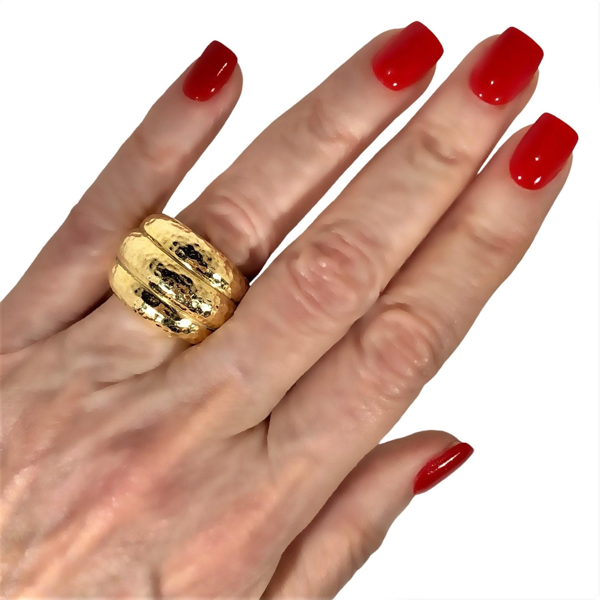 Hammered Finish 18K Yellow Gold Dome Statement Ring 3