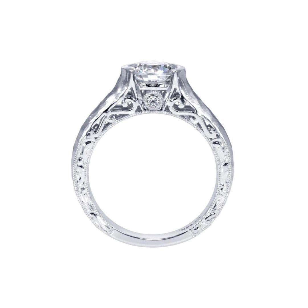 Hammered Finish Contemporary Solitaire Diamond Engagement Mounting In New Condition For Sale In Stamford, CT