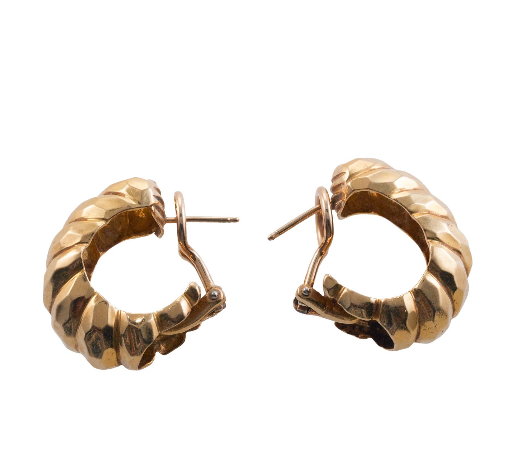Women's Hammered Finish Gold Hoop Earrings For Sale