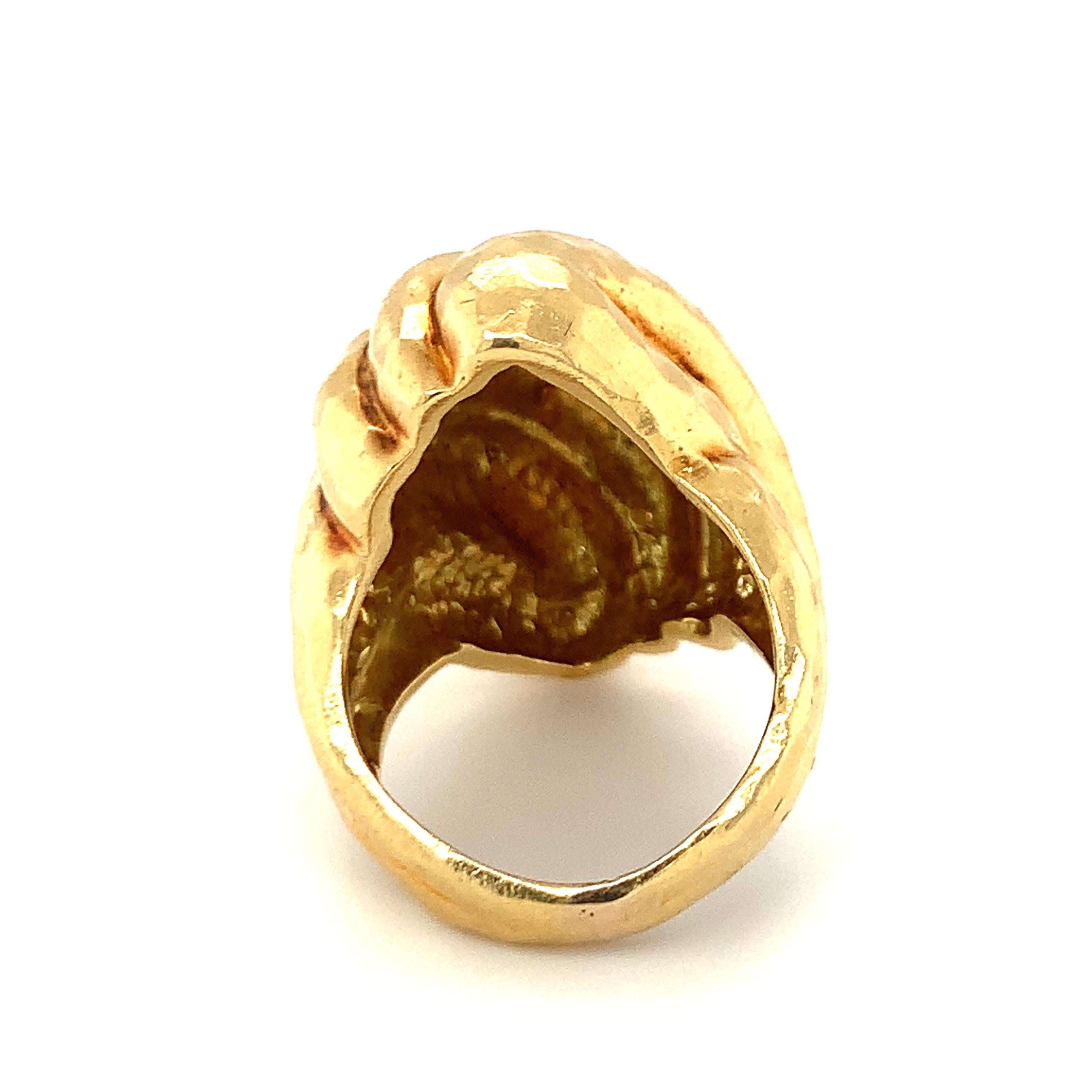 Women's Hammered Finish 18K Yellow Gold Ring For Sale