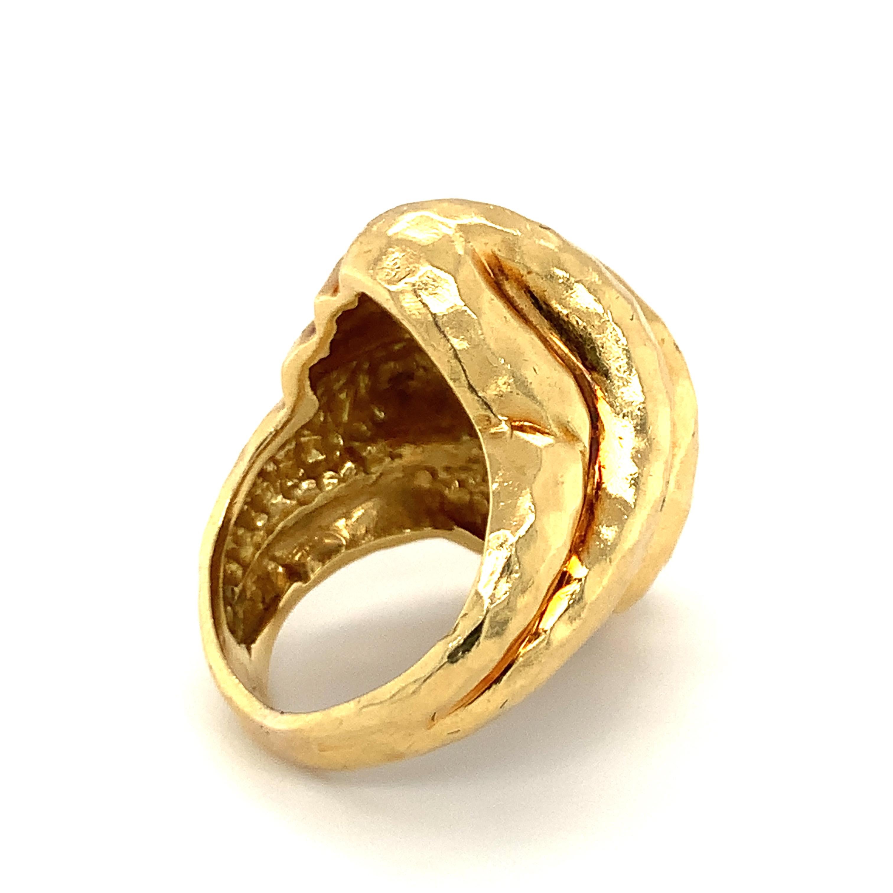 Hammered Finish 18K Yellow Gold Ring For Sale 1