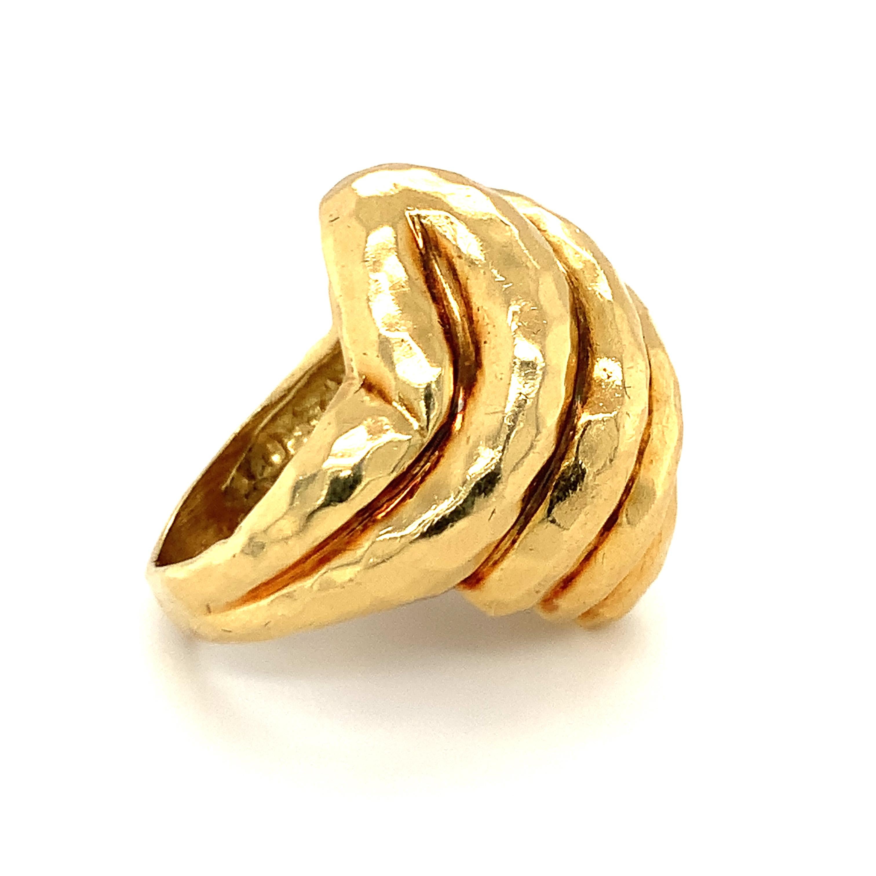 Hammered Finish 18K Yellow Gold Ring For Sale 2
