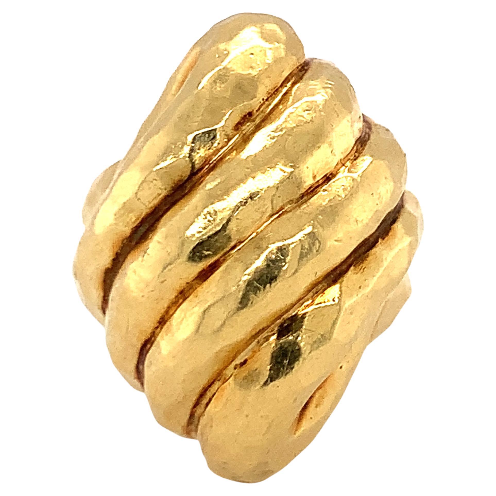 Hammered Finish 18K Yellow Gold Ring For Sale
