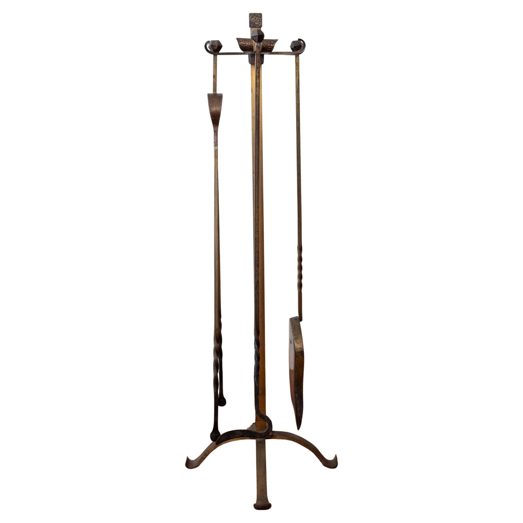 Hammered Forged Bronze Fireplace Tool Set