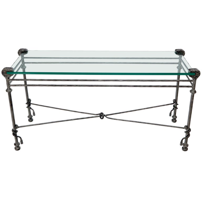 Hammered Forged Metal Wrought Iron Base, Wrought Iron Console Table With Glass Top