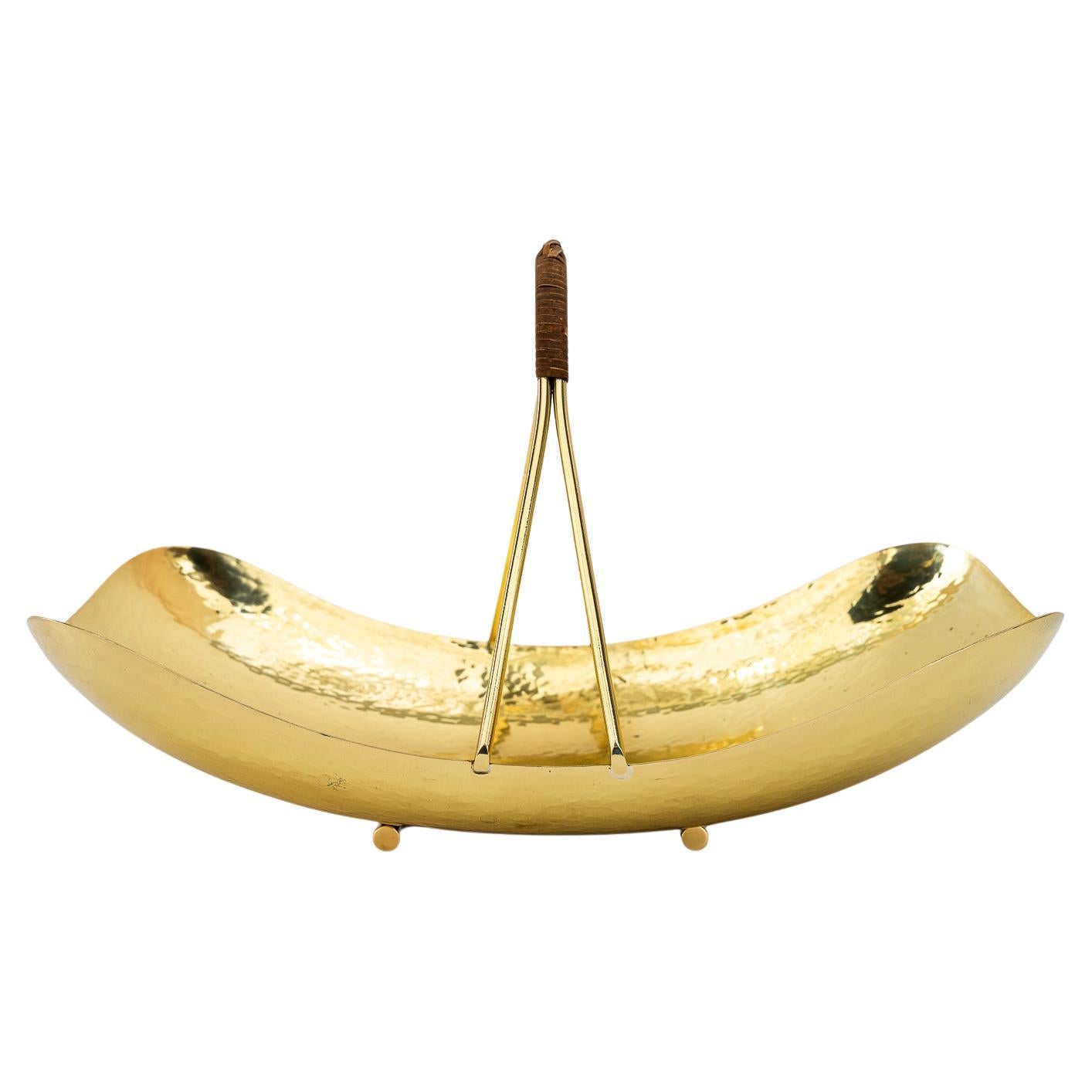 Gehämmerte Obstschale mit Weidengeflecht, 1950er Jahre