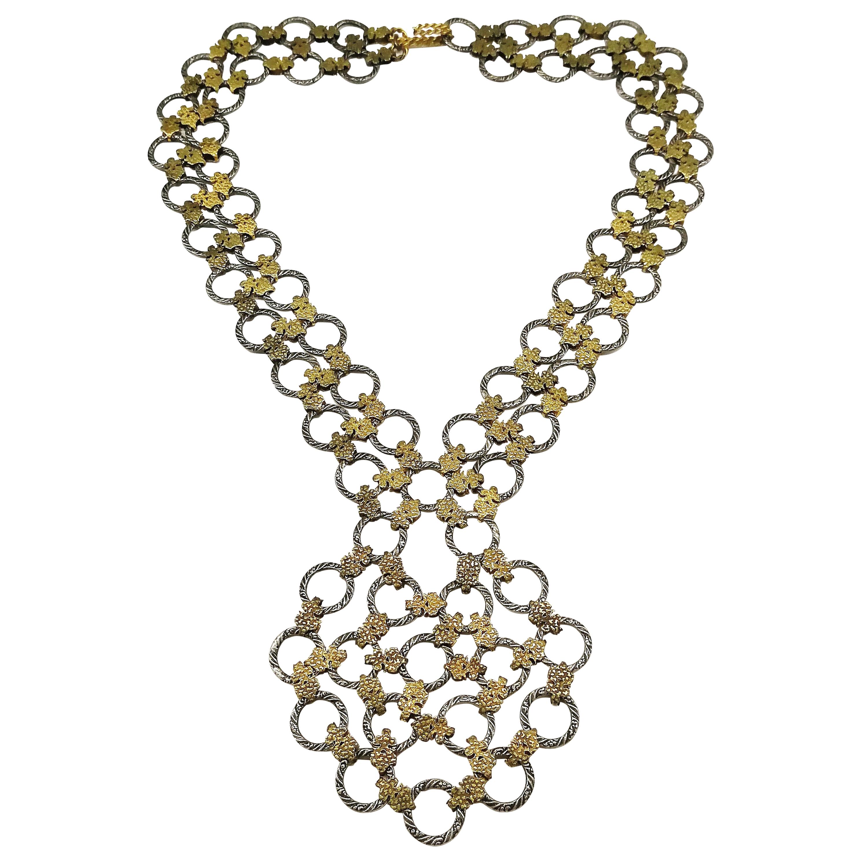  A gilt and silvered metal 'sautoir' necklace, Francoise Montague, France, 1960s