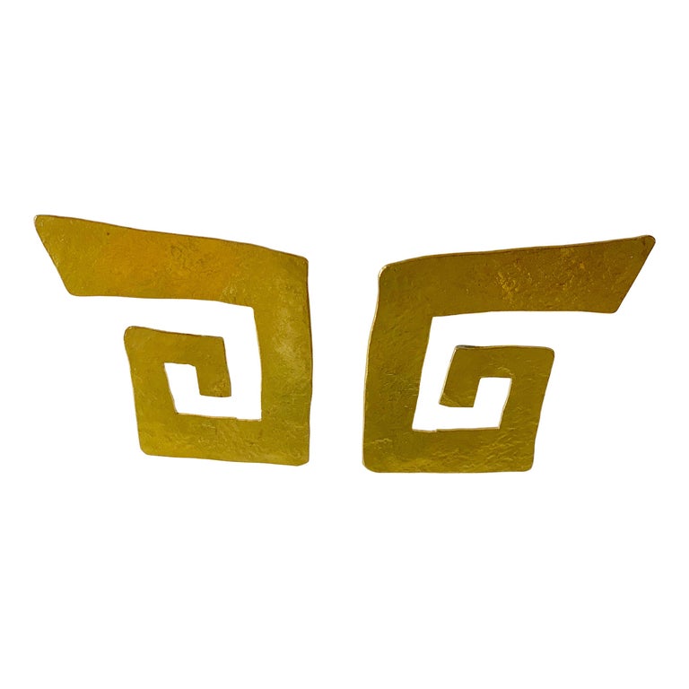 Hammered Gilt Architectural Statement Earrings by Herve Van Der