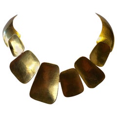 Hammered Gilt Statement Necklace “Collier” by Herve Van Der Straeten