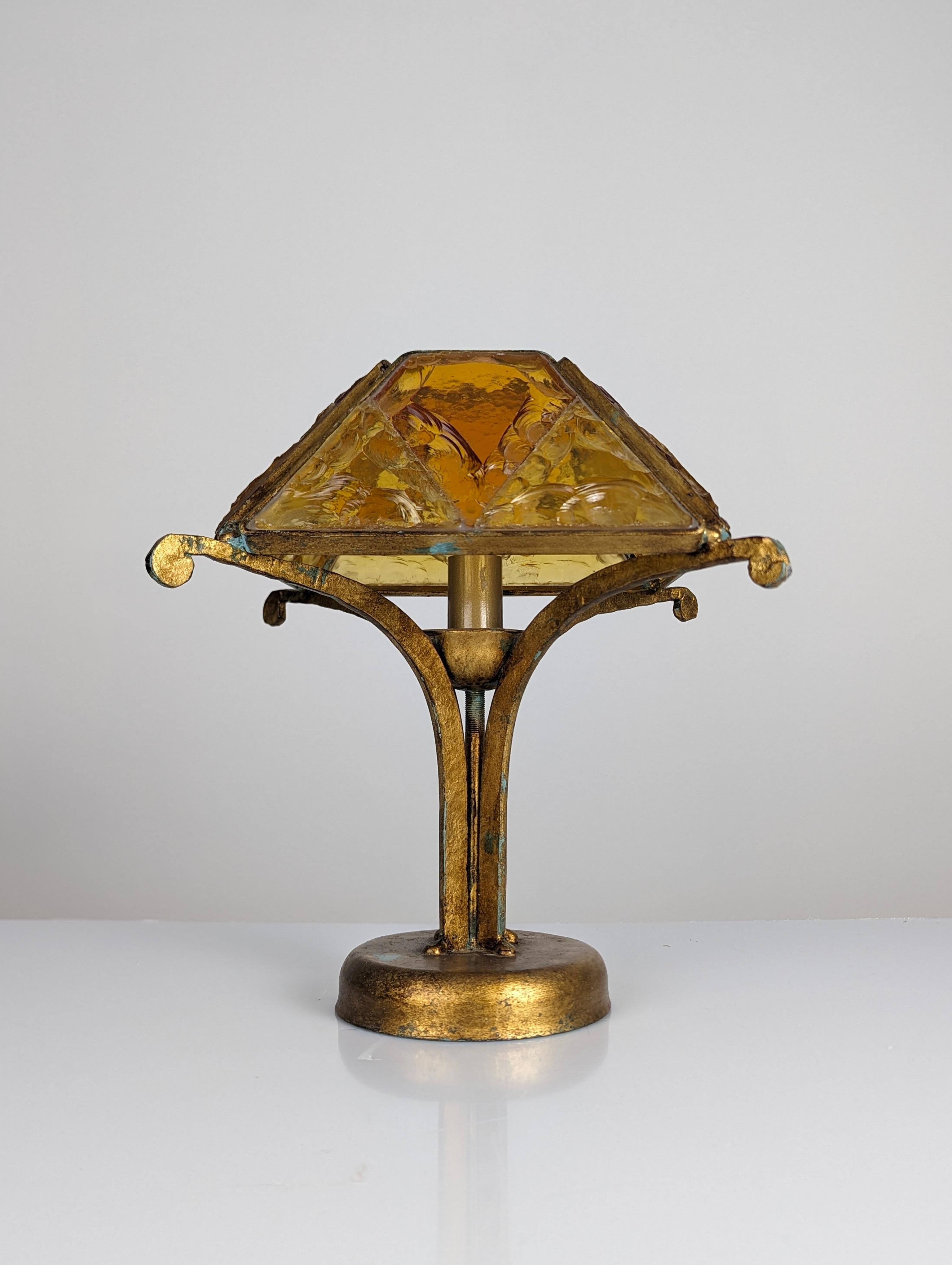 Hammered Glass and Wrought Iron Table Lamp by Longobard, Italy, 1970s In Good Condition In Benalmadena, ES