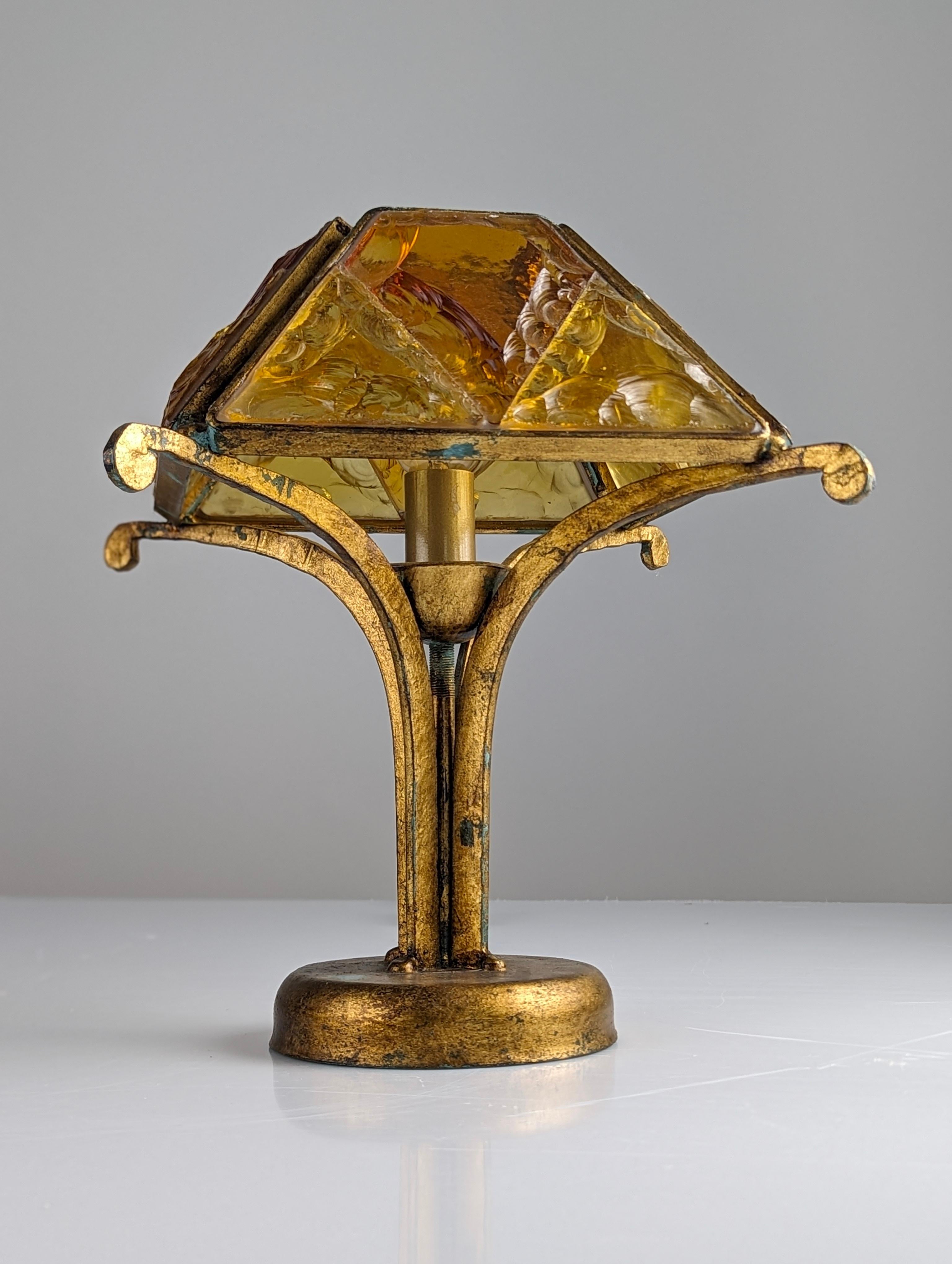 Hammered Glass and Wrought Iron Table Lamp by Longobard, Italy, 1970s 1