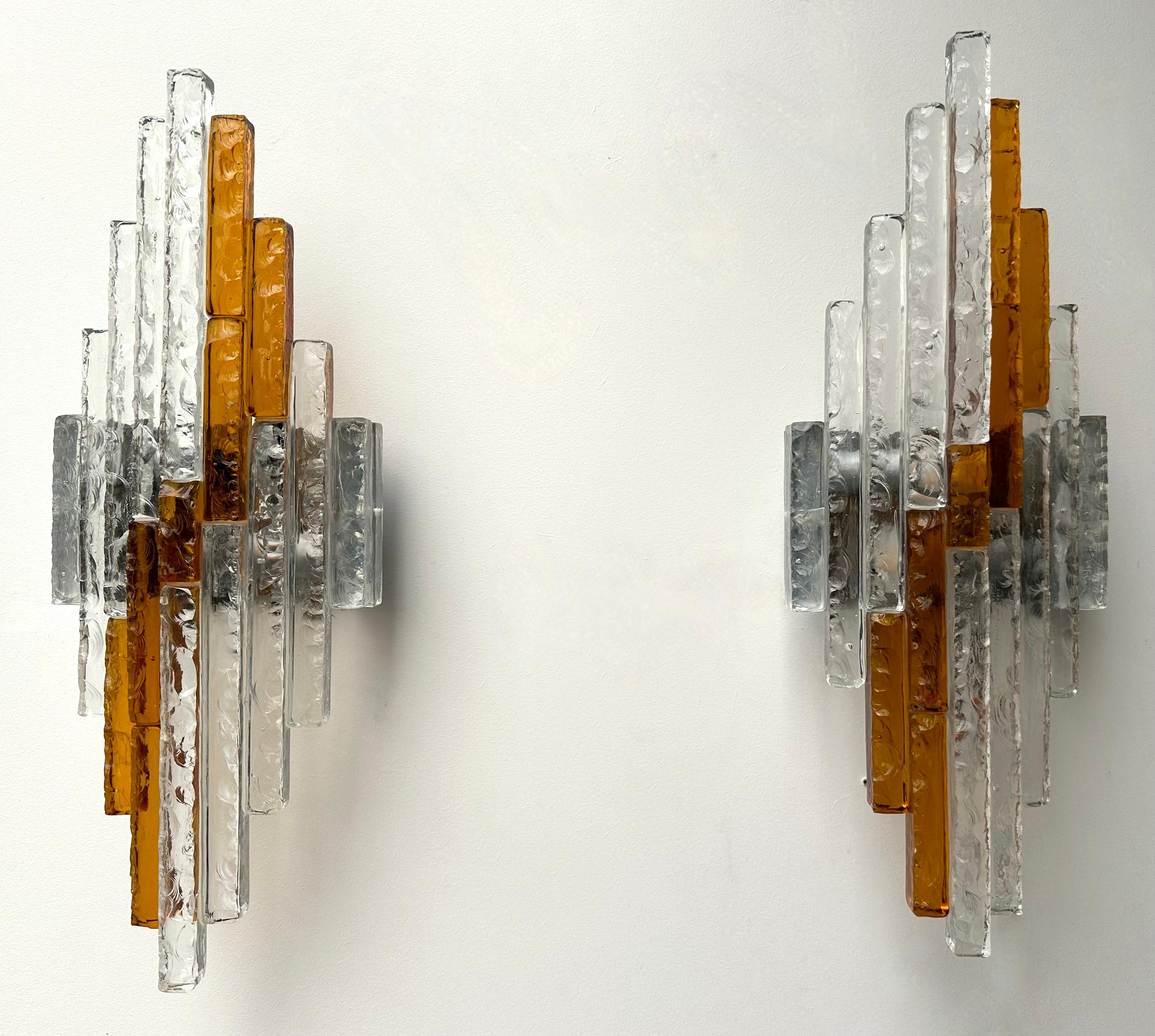 Wandleuchter aus gehämmertem Glas und Metall von Poliarte, Italien, 1970er im Angebot 2