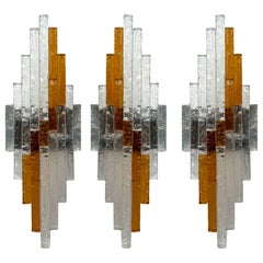 Sconce in metallo con vetro martellato di Poliarte, Italia, anni '70