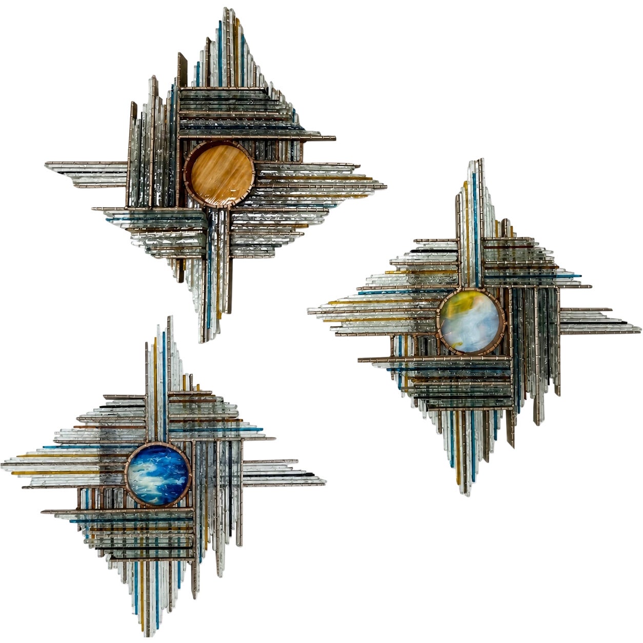 Hammered Glass Silver Iron Star Sconce by Biancardi, Italy, 1970s For Sale
