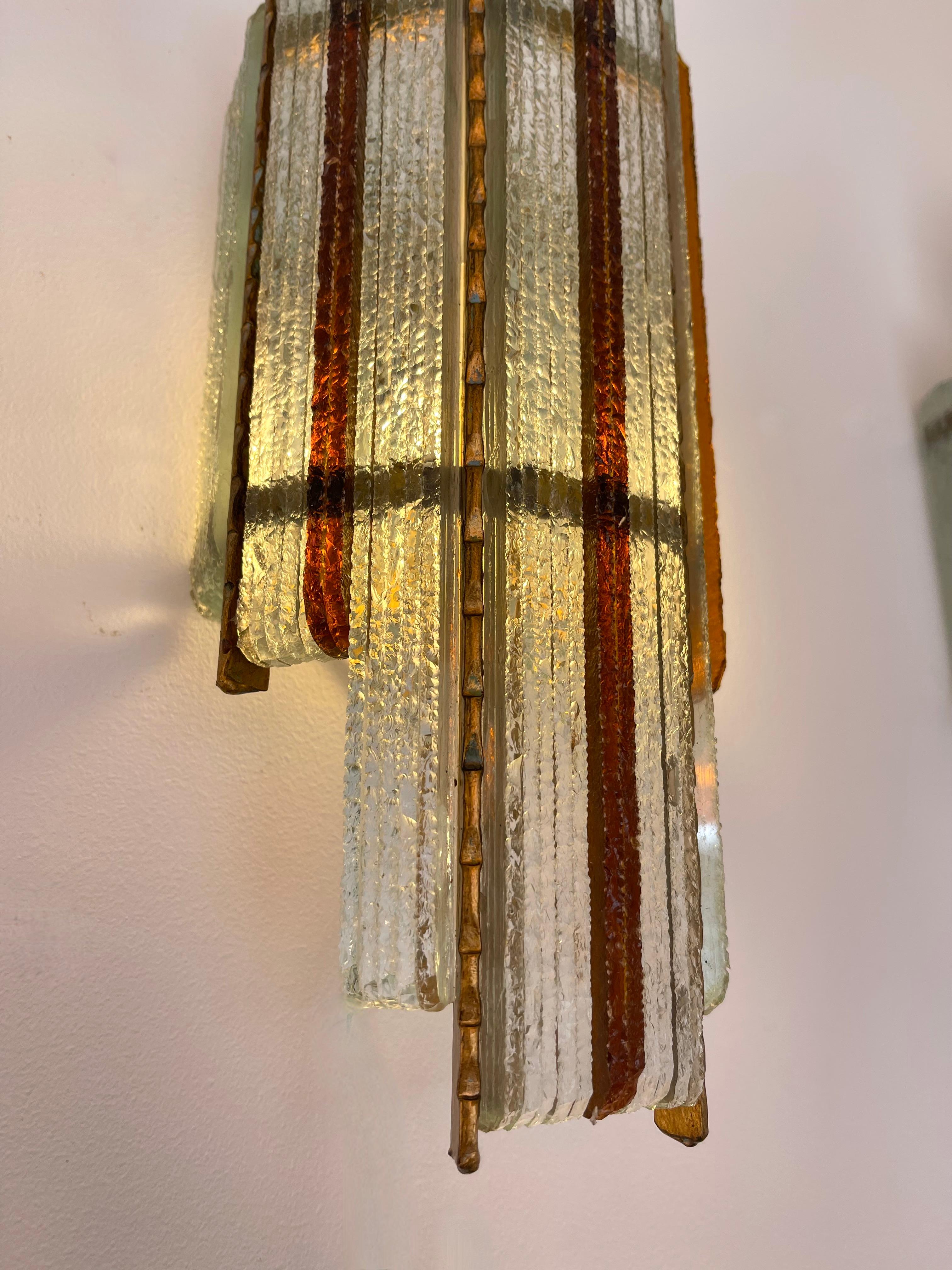 Hammered Glass Wrought Gilt Iron Sconce by Biancardi, Italy, 1970s In Good Condition In SAINT-OUEN, FR