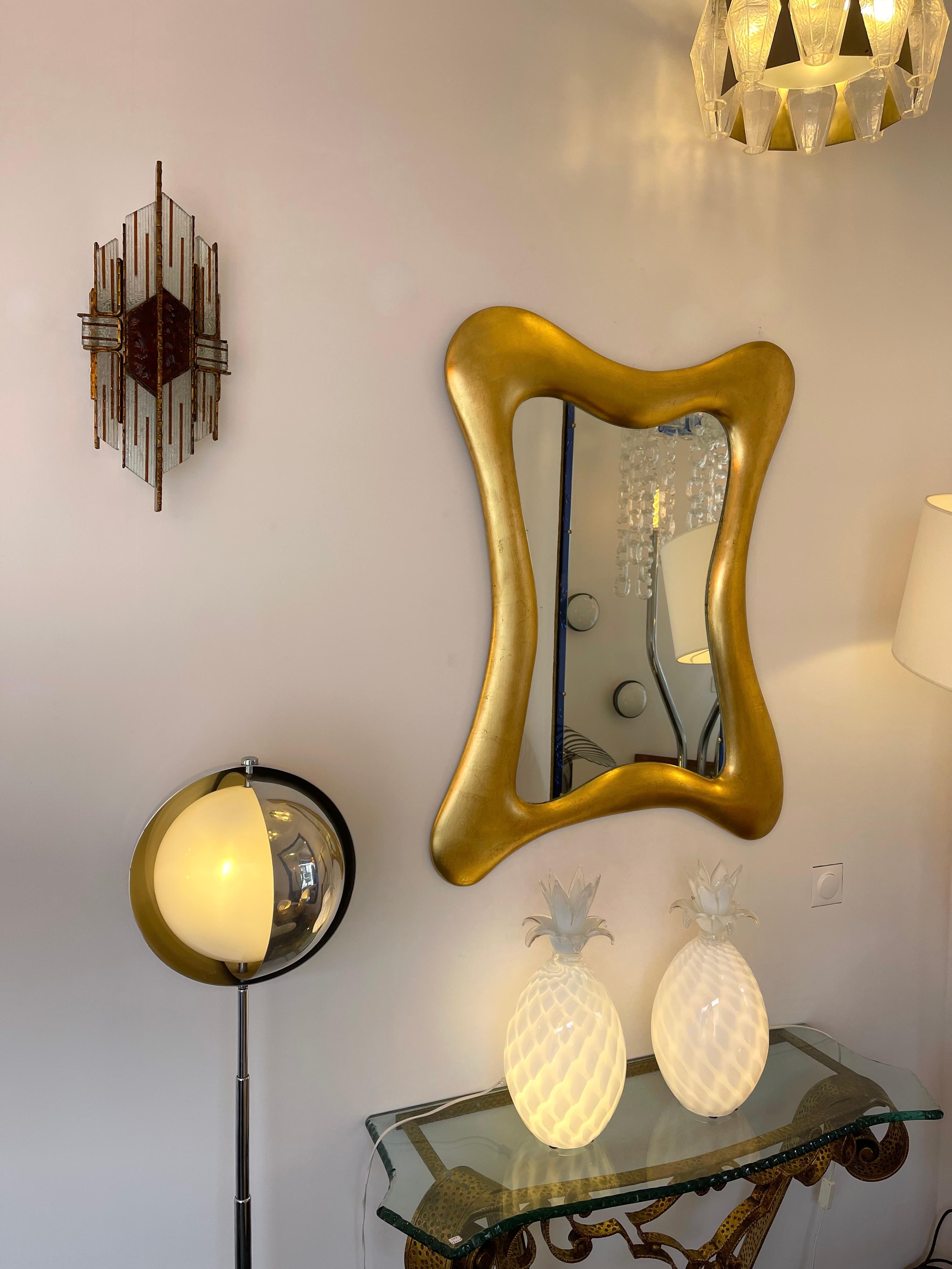 Hammered Glass Wrought Gilt Iron Sconce by Biancardi, Italy, 1970s 3