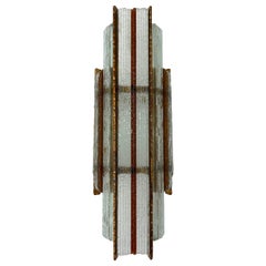 Hammered Glass Wrought Gilt Iron Sconce by Biancardi, Italy, 1970s
