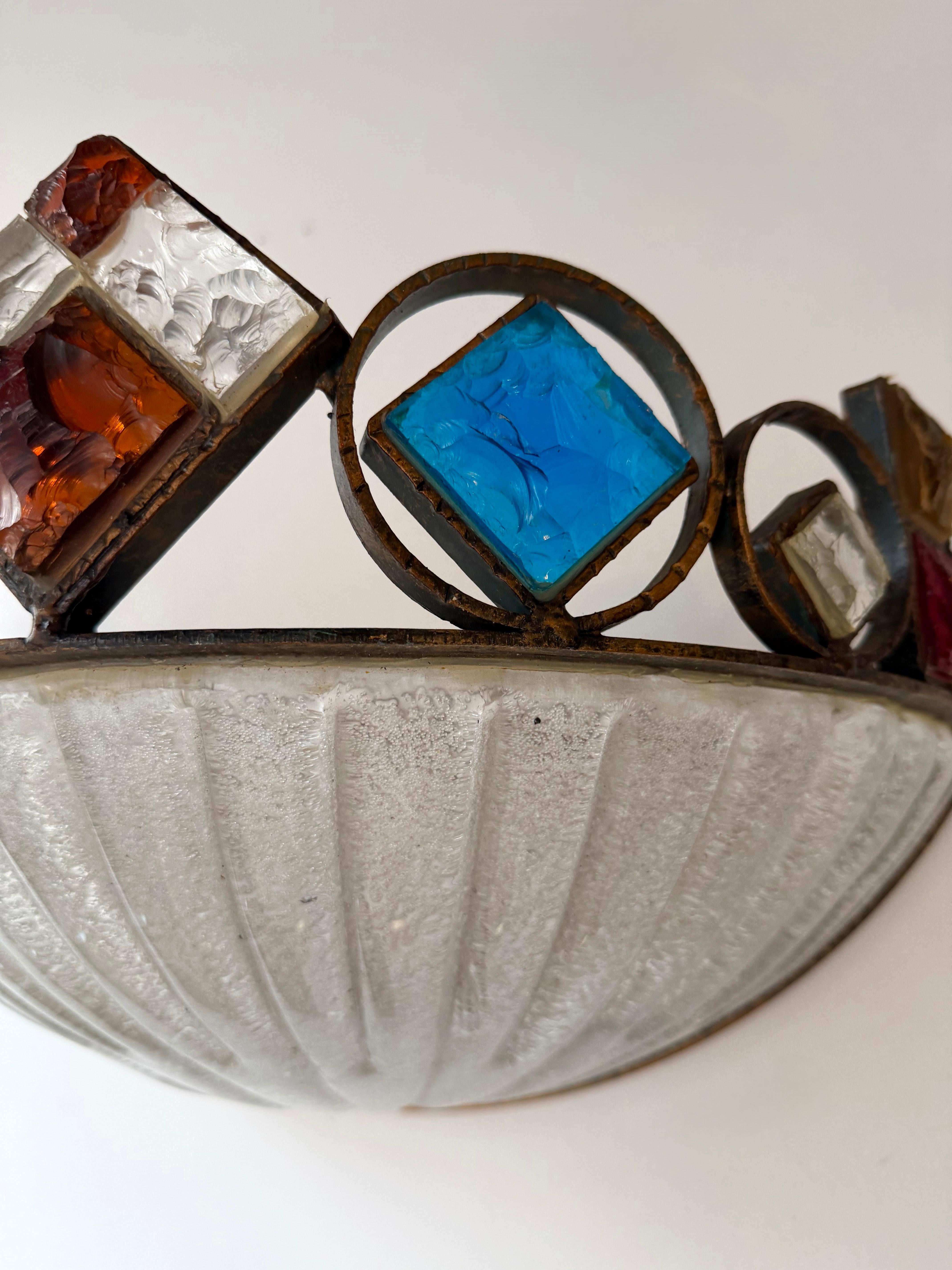Applique en verre martelé et fer forgé en verre de Murano par Longobard, Italie, années 1970 en vente 4