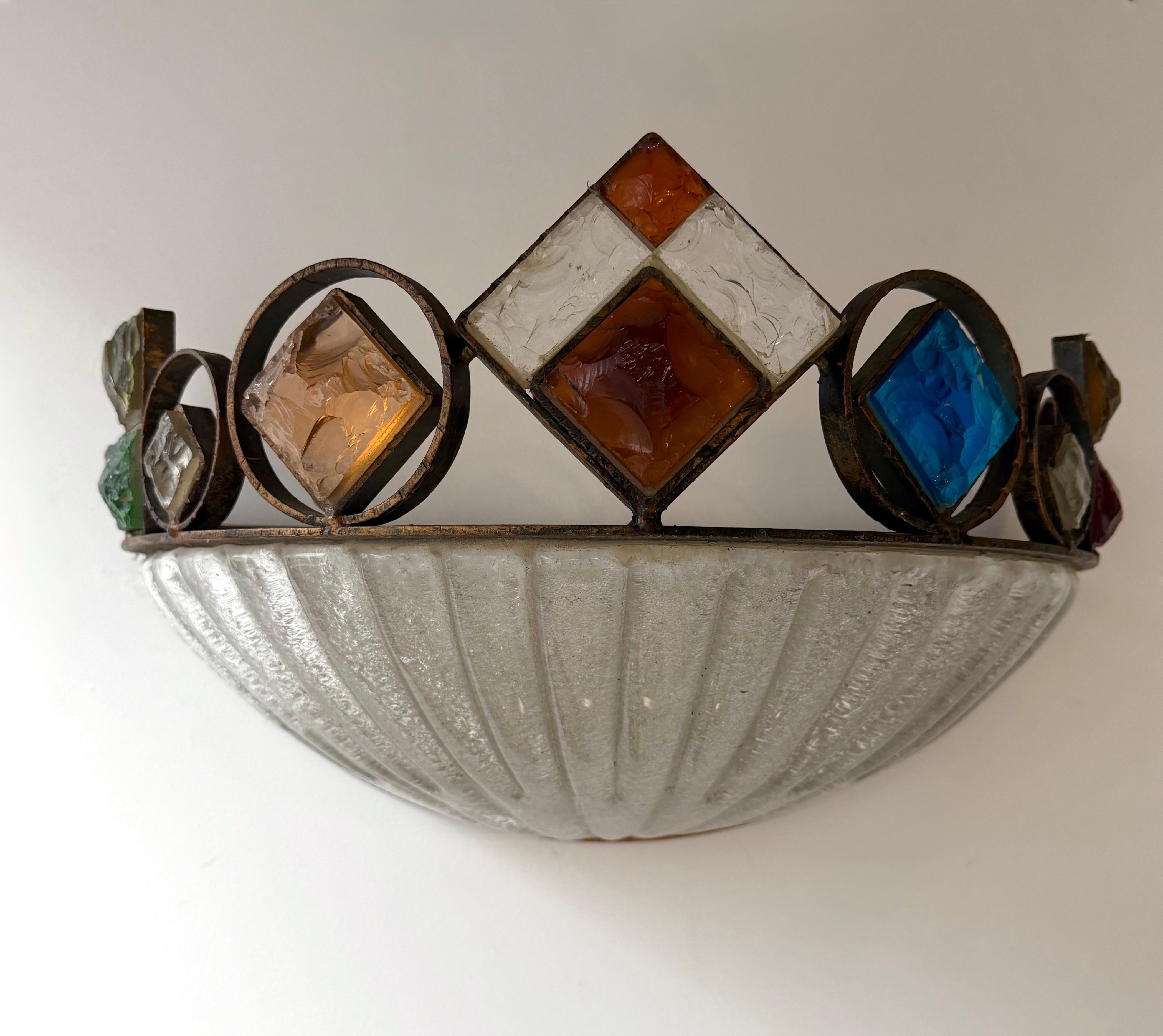 Applique en verre martelé et fer forgé en verre de Murano par Longobard, Italie, années 1970 en vente 6