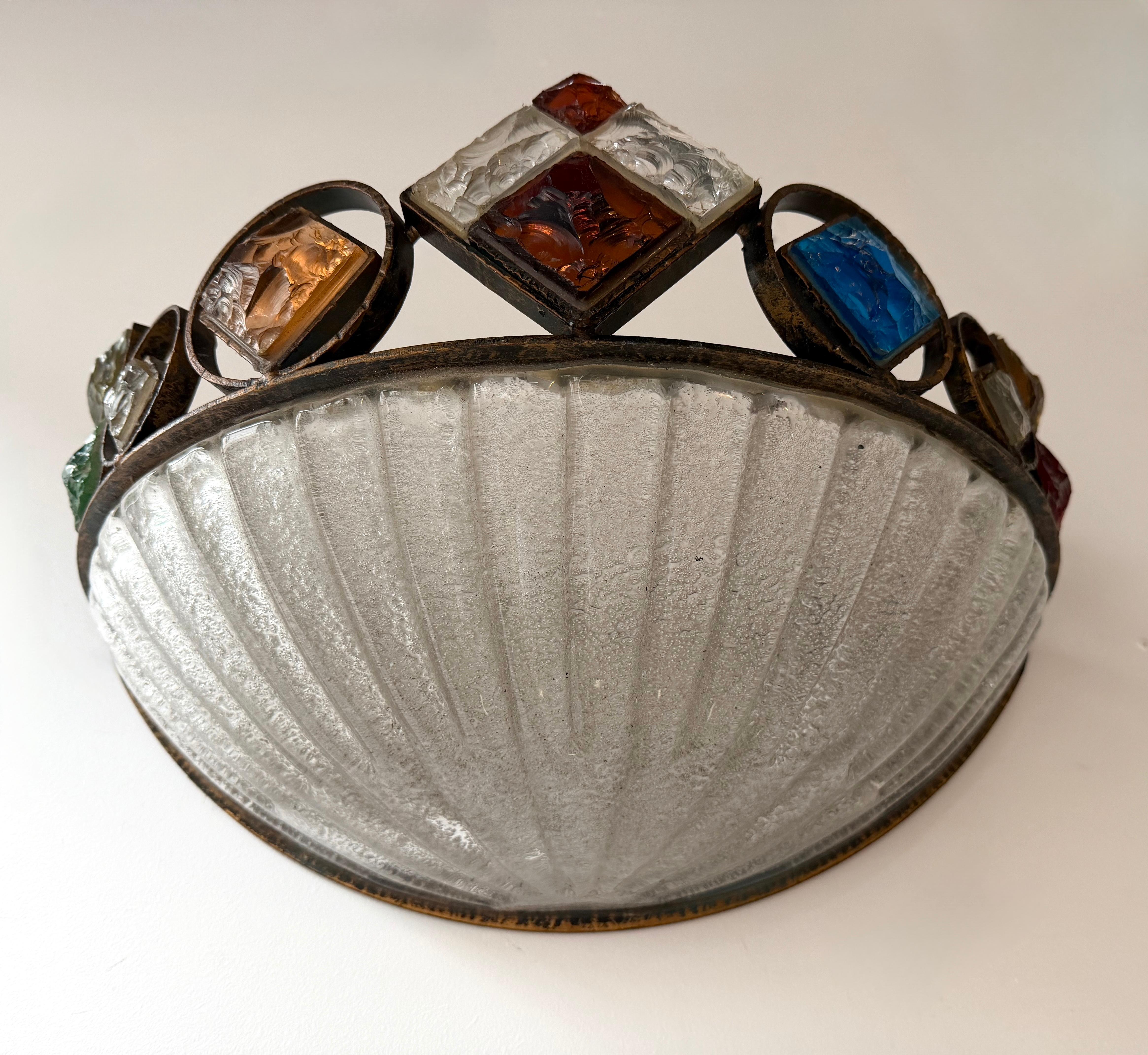 Applique en verre martelé et fer forgé en verre de Murano par Longobard, Italie, années 1970 en vente 1