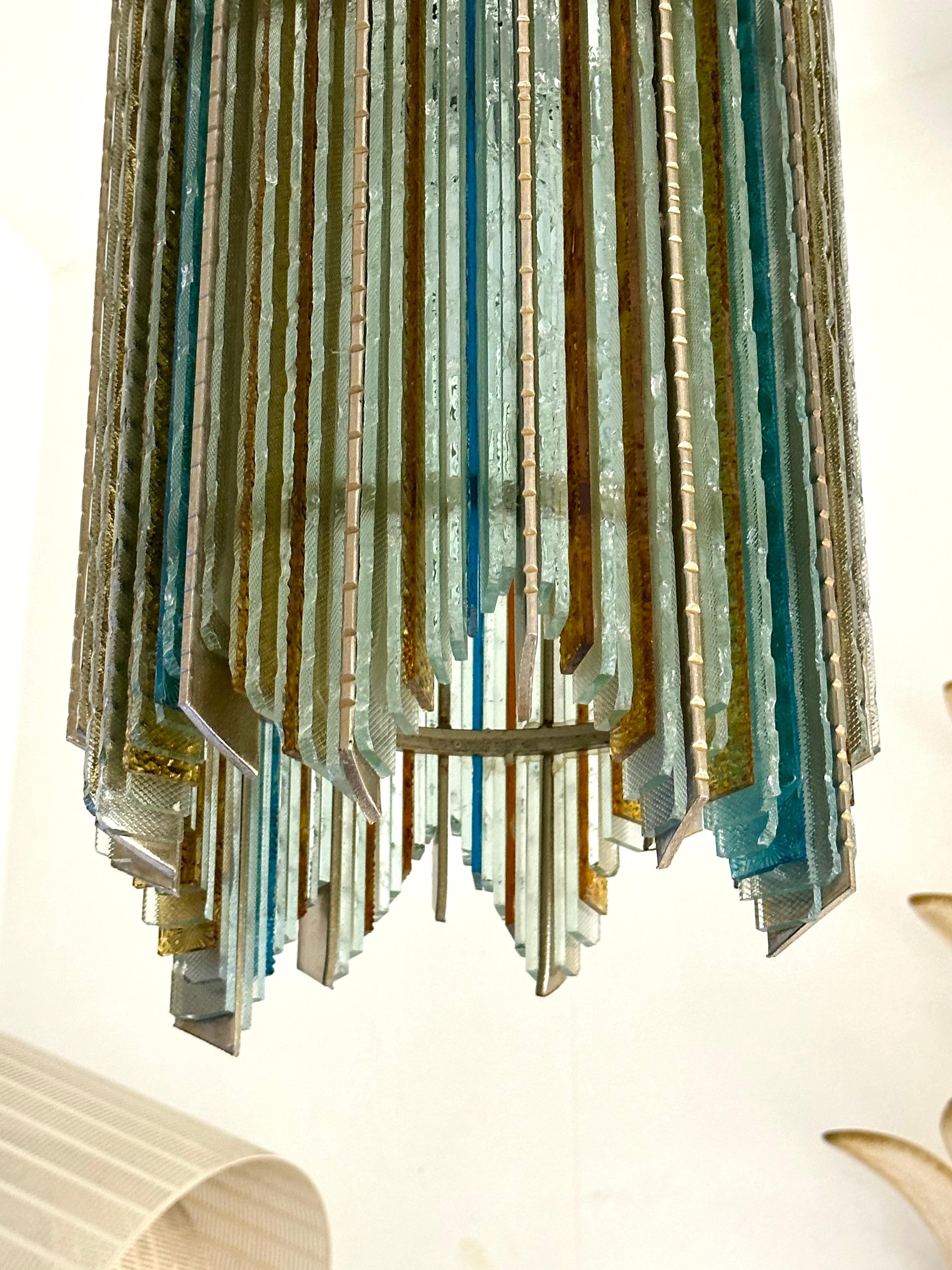 Hängelampe aus gehämmertem Glas und Schmiedeeisen von Biancardi Jordan, Italien, 1970er Jahre im Zustand „Gut“ im Angebot in SAINT-OUEN, FR