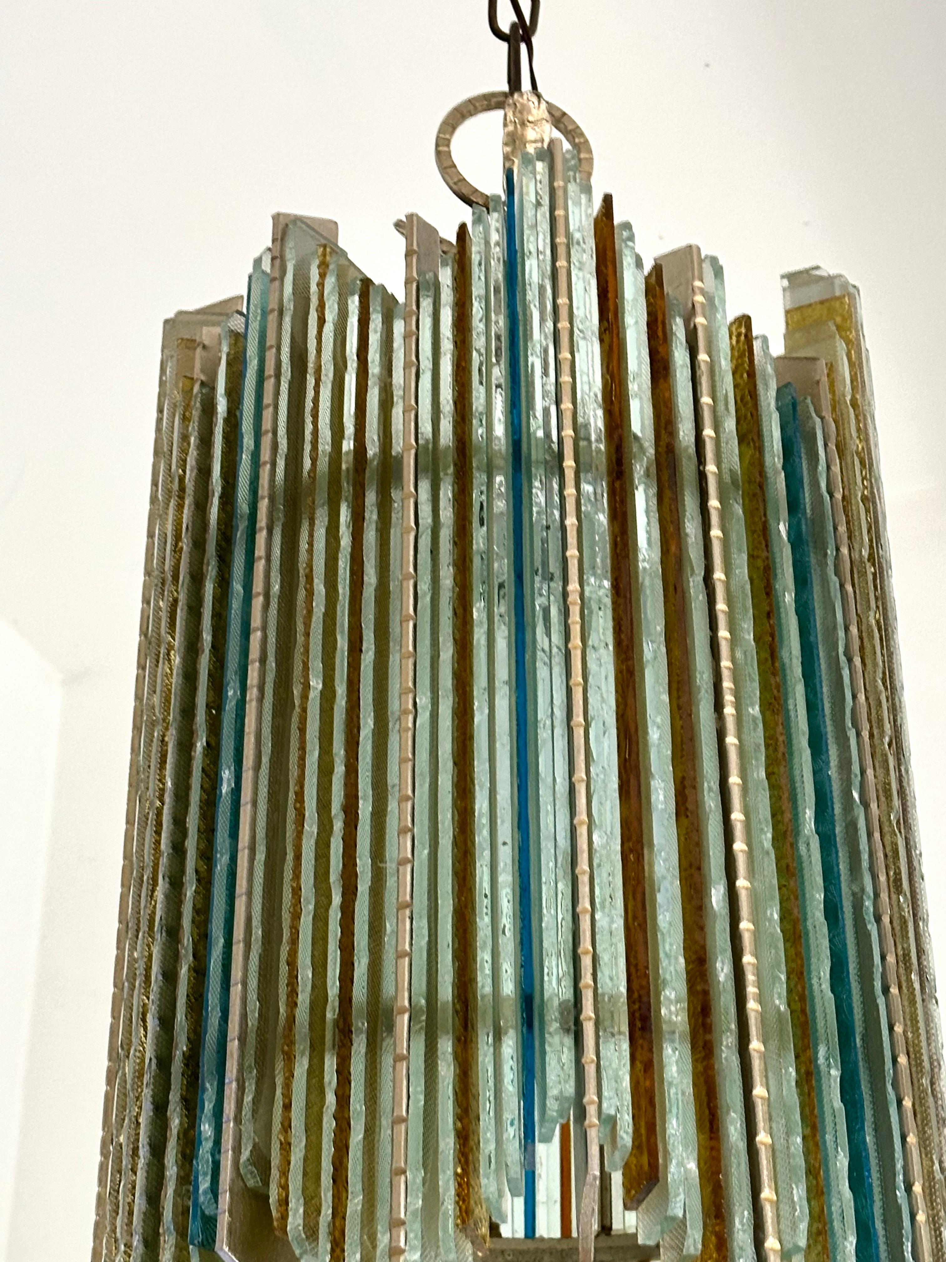 Hängelampe aus gehämmertem Glas und Schmiedeeisen von Biancardi Jordan, Italien, 1970er Jahre (Ende des 20. Jahrhunderts) im Angebot