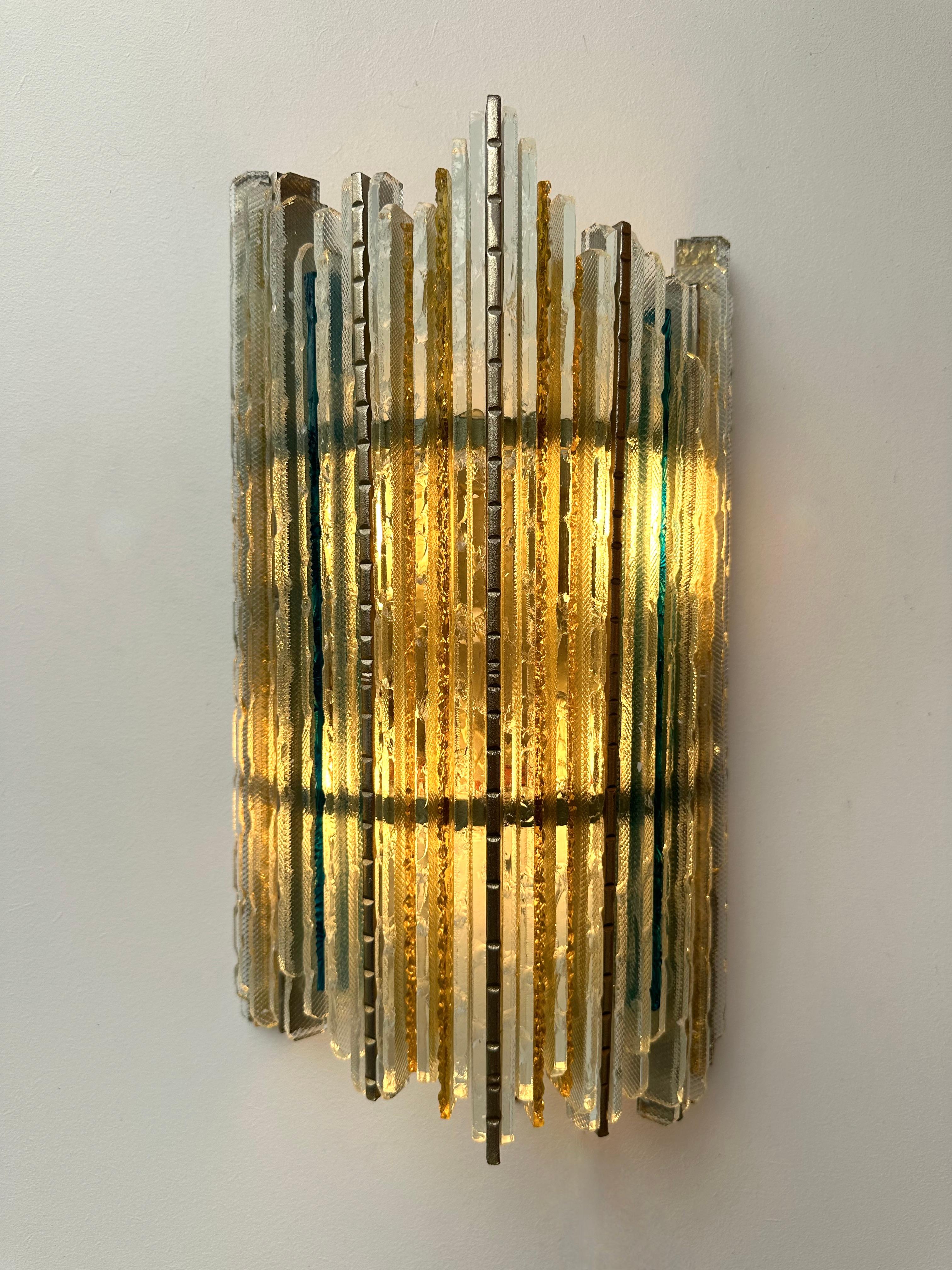 Schmiedeeiserner Wandleuchter aus gehämmertem Glas von Biancardi Jordan, Italien, 1970er Jahre im Angebot 3
