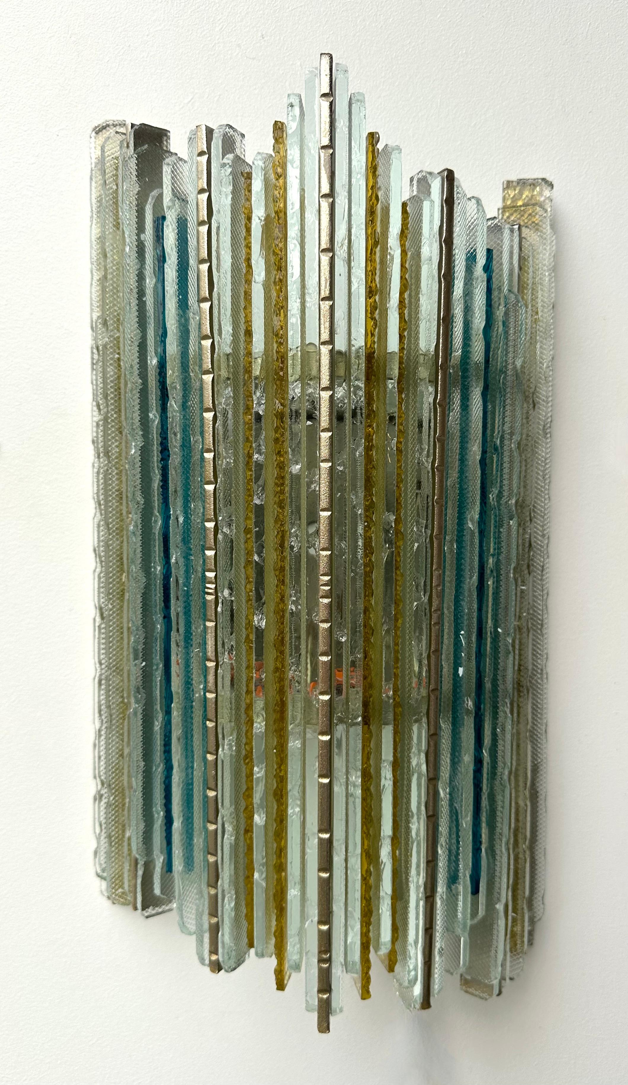 Schmiedeeiserner Wandleuchter aus gehämmertem Glas von Biancardi Jordan, Italien, 1970er Jahre im Angebot 6