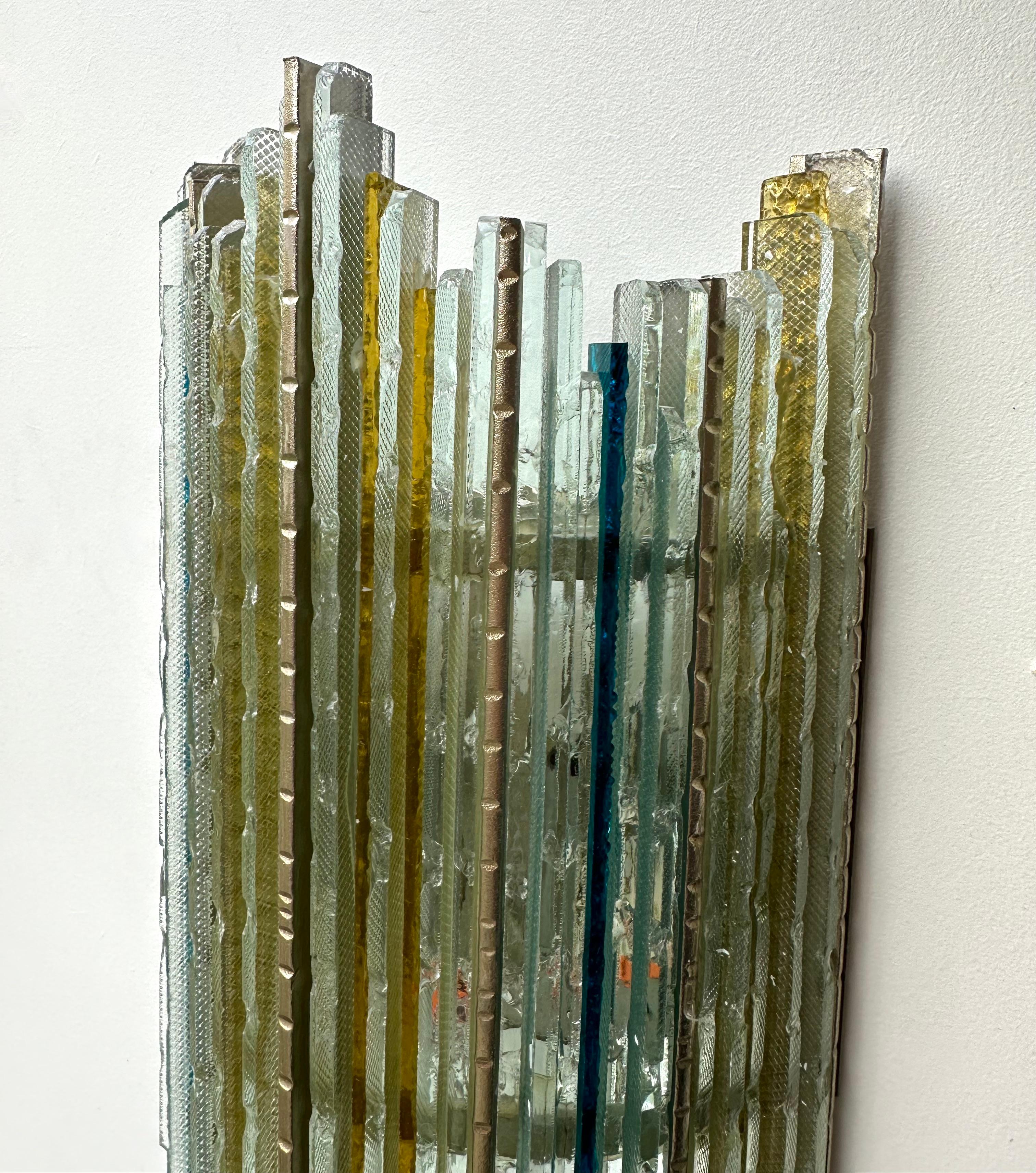 Schmiedeeiserner Wandleuchter aus gehämmertem Glas von Biancardi Jordan, Italien, 1970er Jahre (Italienisch) im Angebot