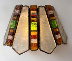 Hammered Glass Wrought Iron Sconce by Longobard, Italy, 1970s