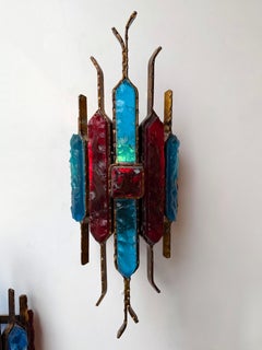 Hammered Glass Wrought Iron Sconce by Longobard, Italy, 1970s